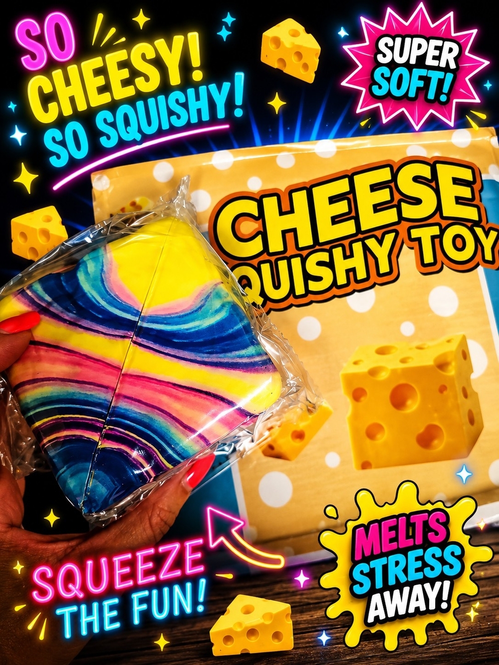 Cheese Squishy Toy - Multicolor Stress Relief Squeeze